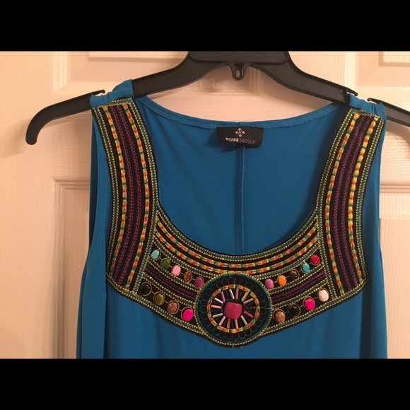 Dress NWOT Boho  Blue Beads Ronnie Nicole - Picture 2 of 5